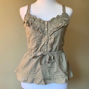 Hollister Beige Tank Top with Beaded Detailed Top Accents. Size S.